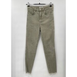 WE THE FREE Size 28‎ High Rise Skinny Jeans Olive Green Distressed Raw Hem